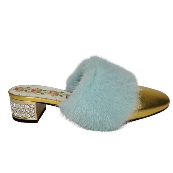 Gucci Mink Nappa Crystal Candy Fur Slippers Slides Mules - Picture 1 of 8